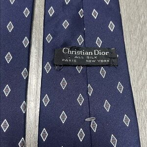 Christian Dior All Silk Navy Blue Geometric Tie